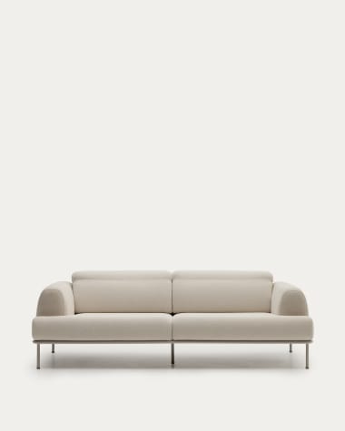 3-osobowa sofa Aurum w kolorze ecru z odchylanym zagłówkiem i beżową matową metalową podstawą 234 cm FSC Mix Credit FSC Mix Credit