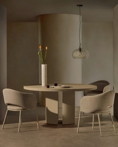 Nealy round table in lacquered MDF in an ecru finish, Ø 150 cm