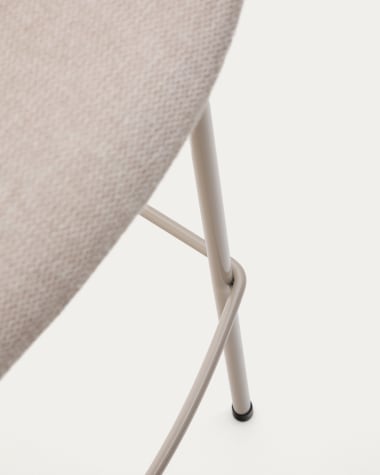 Tabouret Yvette en tissu chenille beige et pieds en acier finition beige hauteur 75 cm