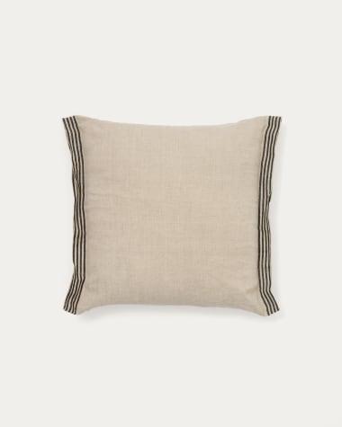 Fodera cuscino Niven 100% lino melange e righe laterali beige 45 x 45 cm