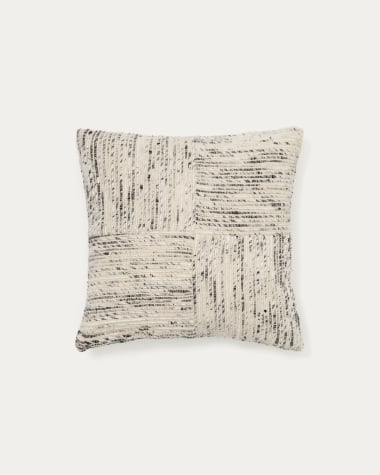 Kissenbezug Anuba aus beige-schwarz kariertem Jacquard, 45 x 45 cm