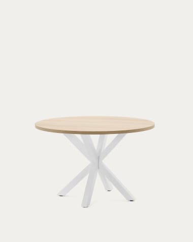 Argo round table with oak-effect melamine top and white-finished steel legs, Ø120 cm