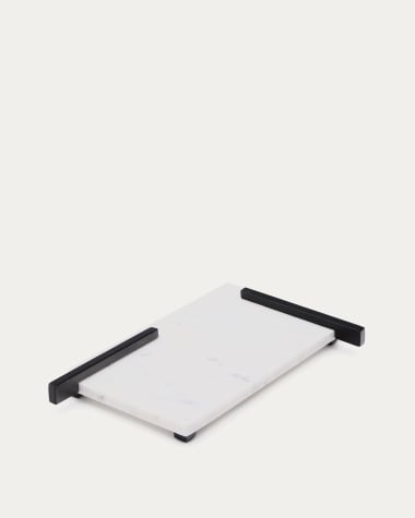 Tagliere da portata Vira in marmo bianco e metallo nero