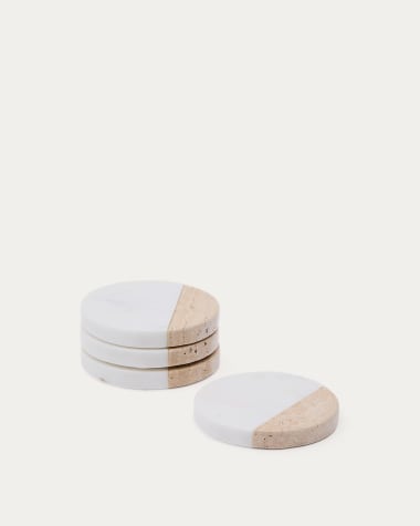 Nivol set of 4 coasters in black and white marble and travertine