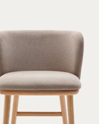 Tabouret Ciselia chenille marron et bois de frêne finition ton naturel FSC Mix Credit 75 cm