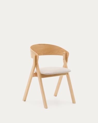 Godia chair made of ash veneer and solid rubber wood with a natural finish and beige chenille