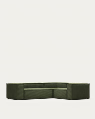 Blok 3-seater corner sofa thick green corduroy 290 x 230 cm / 230 x 290 cm