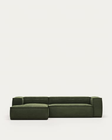 Blok 3-seater sofa with left chaise longue thick green corduroy 300 cm