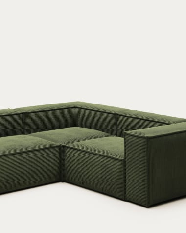 Blok 3-seater corner sofa thick green corduroy 290 x 230 cm / 230 x 290 cm