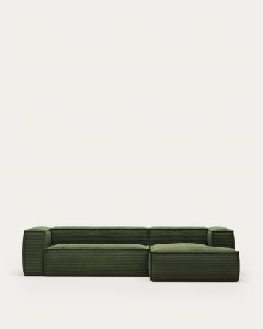 Blok 3-seater sofa with right chaise longue thick green corduroy 300 cm