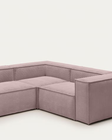 Blok 3-seater corner sofa thick pink corduroy 290 x 230 cm / 230 x 290 cm
