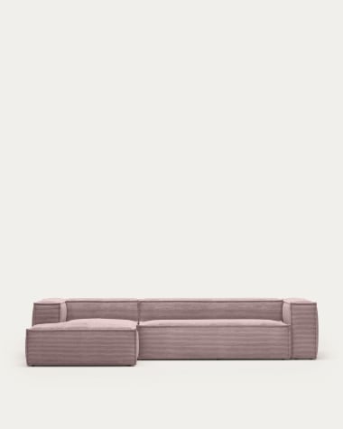 Blok 4-seater sofa with left chaise longue thick pink corduroy 330 cm