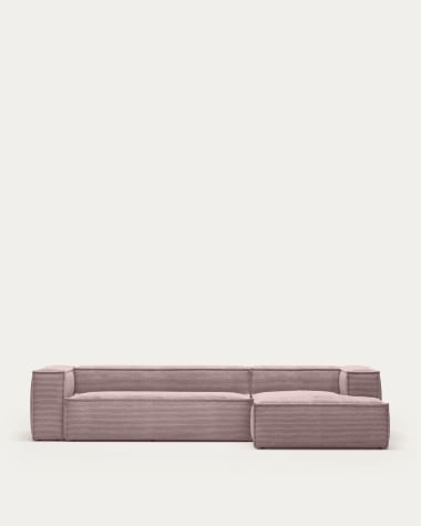 Blok 4-seater sofa with right chaise longue thick pink corduroy 330 cm