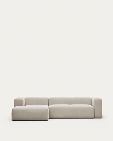 Blok 3-seater sofa with left chaise longue beige chenille 300 cm