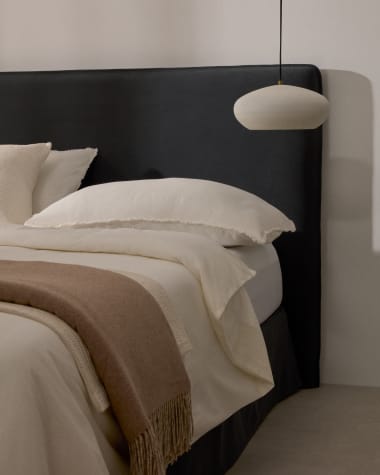 Anthracite grey linen and cotton Jaira headboard with removable cover for a 180 cm bed