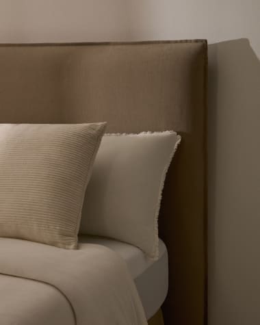 Jaira headboardd linen and cotton with removable cover in taupe for a 90 cm bed