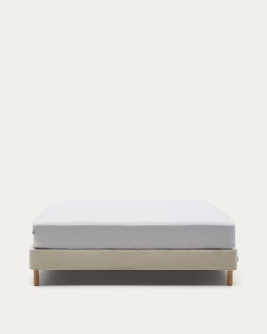 Ofelia base with beige removable cover and solid beech wooden legs for a 160 x 200 cm mattress