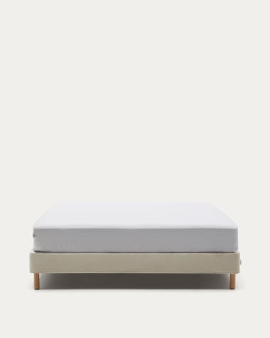 Ofelia base with beige removable cover and solid beech wooden legs for a 150 x 190 cm mattress FSC Mix Credit