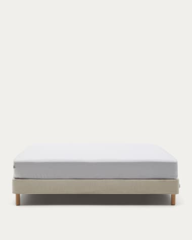 Ofelia base with beige removable cover and solid beech wooden legs for a 180 x 200 cm mattress FSC Mix Credit