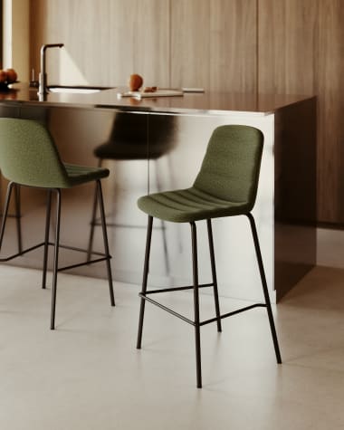 Zunilda stool in dark green and steel chenille with matt black finish height 65 cm FSC 100%