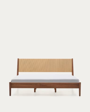 Elan bed in veneer and solid walnut wood with cord mattress 183 x 203 cm FSC Mix Credit