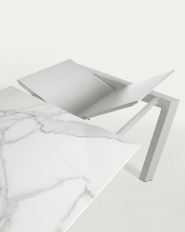 Mesa extensible Axis porcelánico acabado Kalos Blanco patas blancas 120 (180) cm