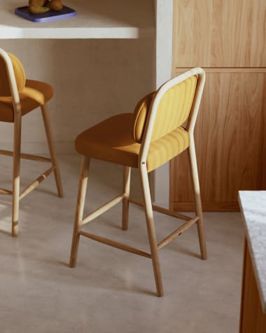 Helda stool in mustard chenille and solid oak wood FSC Mix Credit 65 cm