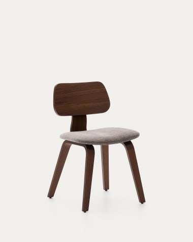 Gena chair in beige chenille with walnut veneer and rubberwood frame