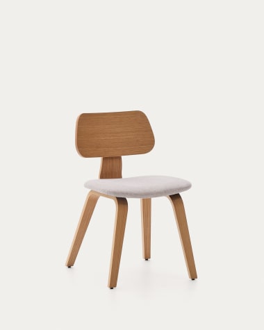 Gena chair in beige chenille with oak veneer and rubberwood frame