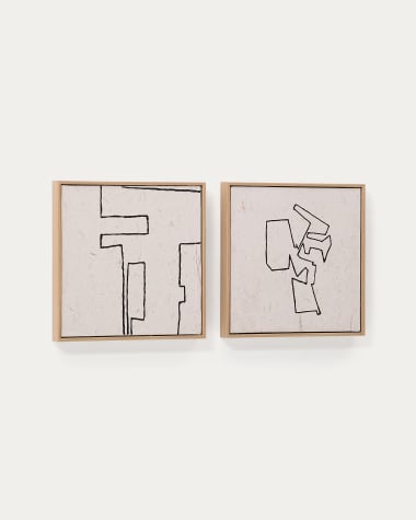 Neyra set of 2 black and beige hand-painted abstract pictures on recycled paper 30 x 30 cm