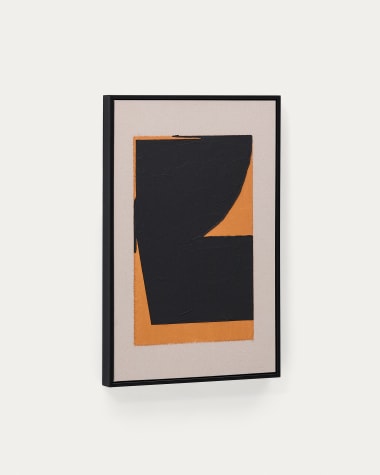 Zernu hand-painted orange and black linen abstract picture 42 x 65cm