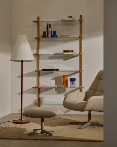 Sitra modular shelf, 6 glass shelves and FSC Mix Credit solid oak wood, 90 cm