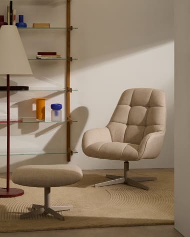 Jaspe beige swivel armchair with grey-finished metal, FSC 100%