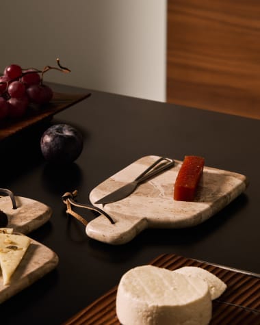 Suka small cutting board and beige marble knife set