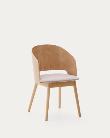Senoa chair made of ash veneer and solid rubber wood with a natural finish and beige chenille