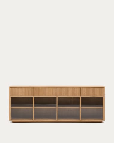 Helvine sideboard 4 doors and 4 drawers oak veneer and tempered glass, 200 x 80cm FSC 100% Assembled
