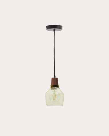 Silex green glass and walnut ceiling lamp, Ø 13 cm