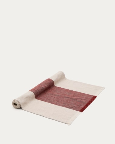 Runner da tavola Vireta in cotone e juta bordeaux e beige con frange 50 x 150 cm