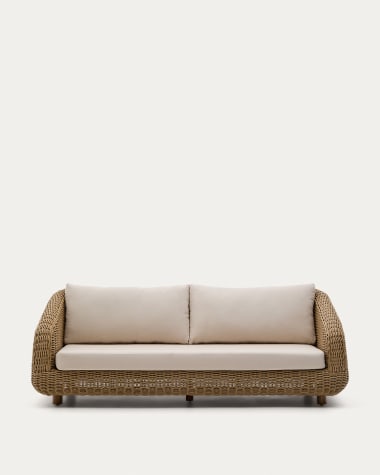 Canapé Meria 3 places en rotin synthétique et pieds en bois d’acacia FSC 100 % 208 cm
