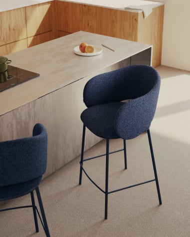 Maina stool in blue chenille and steel legs with blue finish FSC Mix Credit 65 cm