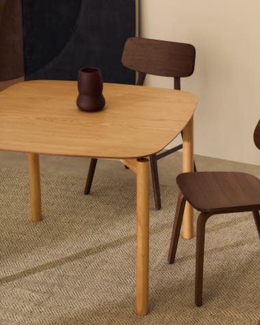 Indara square table made of ash veneer and solid rubber wood with a natural finish 100 x 100 cm