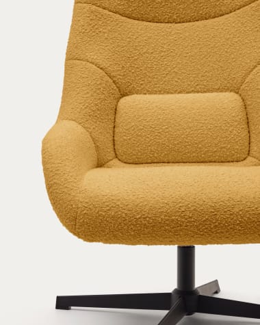 Celida swivel armchair in mustard bouclé and steel with black finish FSC 100%