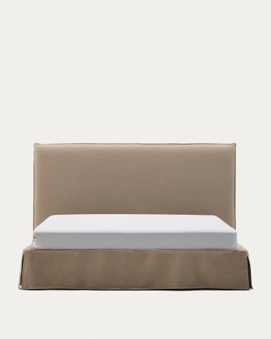 Lit déhoussable Jaira en lin et coton taupe pour matelas de 180 x 200 cm FSC Mix Credit