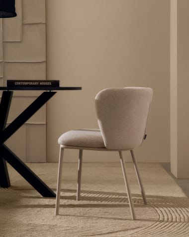 Ciselia chair in beige chenille and beige steel, FSC Mix Credit