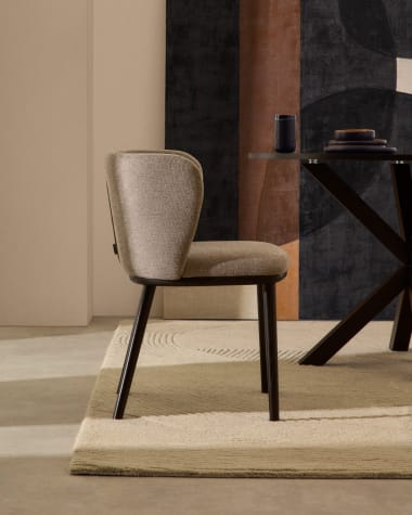 Ciselia chair in light brown chenille and steel legs with black finish FSC Mix Credit