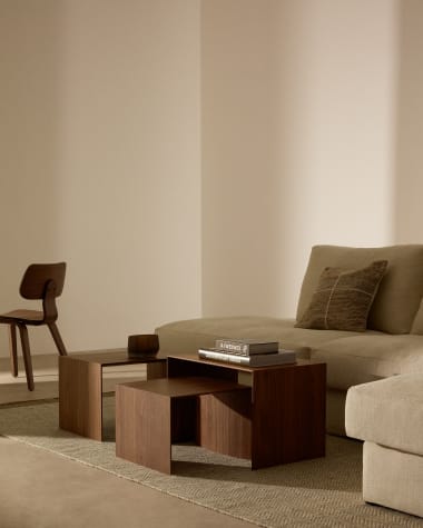 Litto set of 3 walnut veneer nesting tables with a natural colour finish xxXxx / xxXxx / xxXxx cm