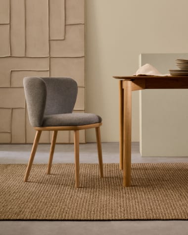 Ciselia chair brown chenille and solid ash wood natural tone finish FSC Mix Credit