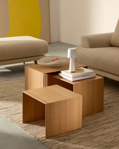 Litto set of 3 oak veneer nesting tables with a natural colour finish xxXxx / xxXxx / xxXxx cm