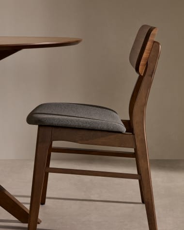 Selia chair in walnut veneer, solid rubber wood and dark grey upholstery