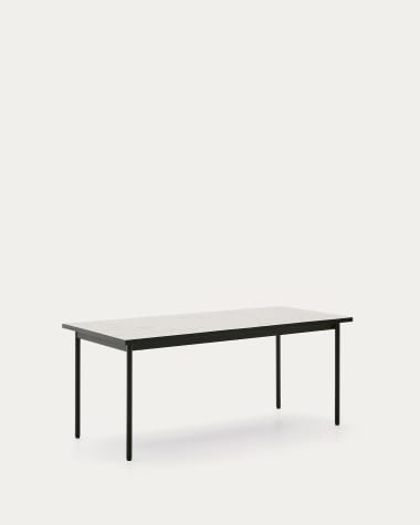Table d’extérieur Maurina en acier galvanisé vert et céramique couleur écru 182 x 91 cm